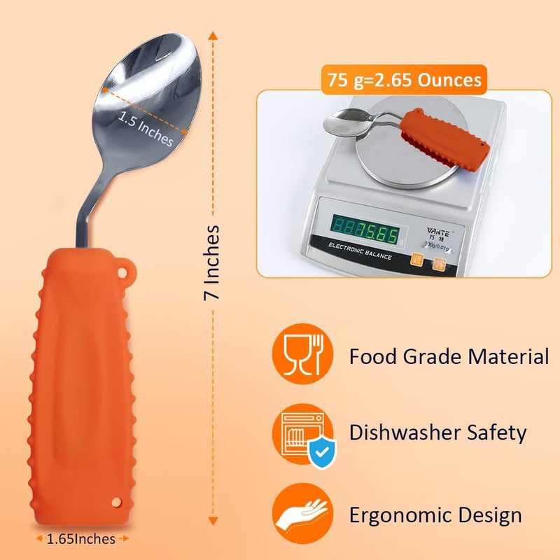 Ehucon Adaptive Weighted Silverware Utensils Angled Spoon for Hand Tremors Parkinsons,Weighted Utensils with Non-Slip Easy Grip Handles for Independent Eating(Left Hand,Orange,Pack of 1) - Image 3